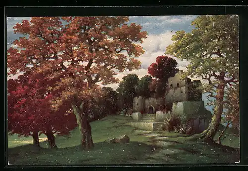 Künstler-AK Degi Nr. 1212: Burgruine im Herbst