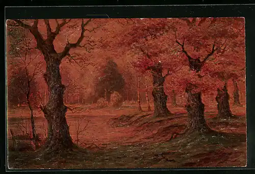 Künstler-AK Degi Nr. 1066: Herbstmorgen im Wald