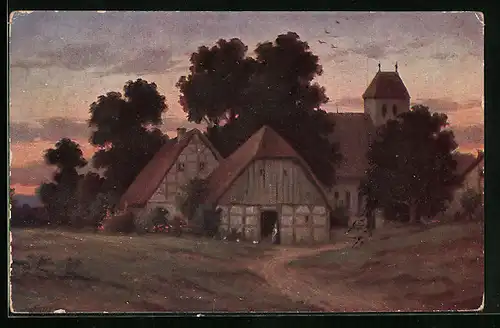 Künstler-AK Degi Nr. 1148: Stilles Dörfchen in der Dämmerung