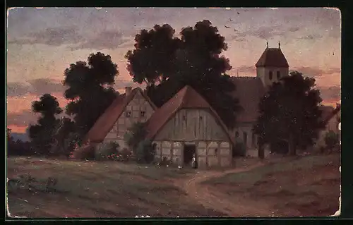 Künstler-AK Degi Nr. 1148: Dämmerung in einem stillen Dörfchen