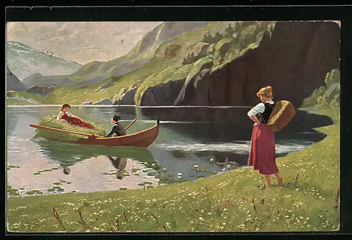 Künstler-AK Degi Nr. 1309: Bootspartie und eifersüchtiges Mädchen