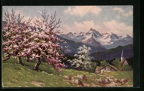 Künstler-AK Degi Nr. 1271: Baumblüte im Gebirge