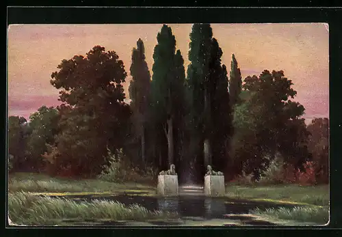 Künstler-AK Degi Nr. 1155: Zypressenhain im Herbst