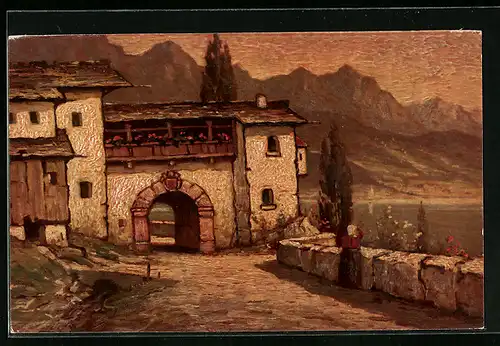 Künstler-AK Degi Nr. 1408: Italienische Landschaft II, W. Hoy, Ölgemälde-Imitations-AK