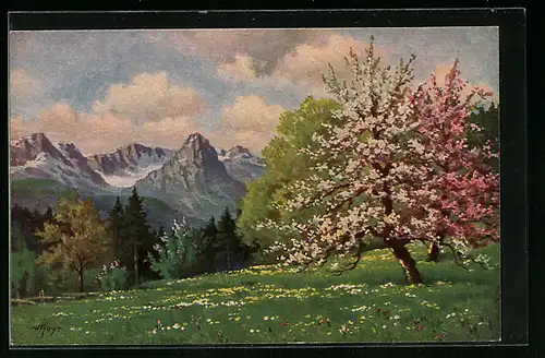 Künstler-AK Degi Nr. 1272: Frühling im Gebirge, W. Hoy, Ölgemälde-Imitations-AK