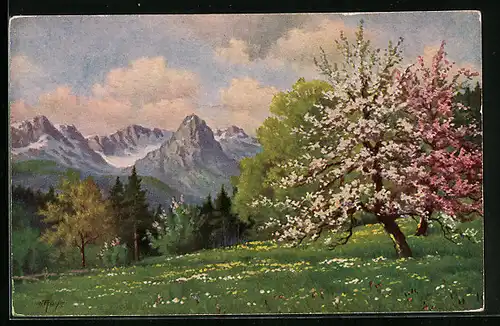 Künstler-AK Degi Nr. 1272: Frühling im Gebirge, W. Hoy, Ölgemälde-Imitations-AK