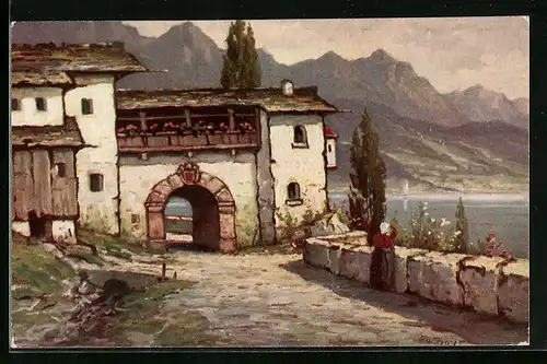 Künstler-AK Degi Nr. 1408: Italienische Landschaft II, W. Hoy, Ölgemälde-Imitations-AK