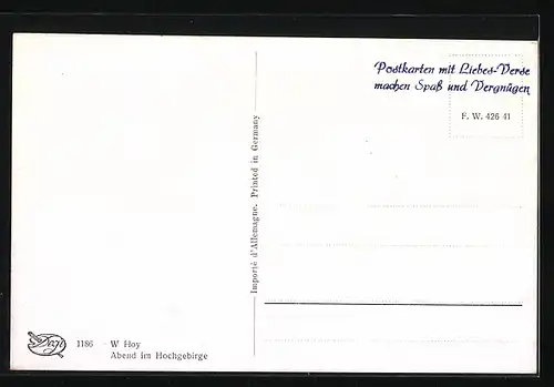 Künstler-AK Degi Nr. 1186, Abend im Hochgebirge, W. Hoy, Ölgemälde-Imitations-AK