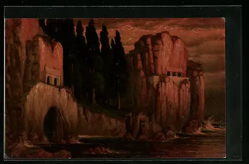 Künstler-AK Degi Nr. 1015: Toteninsel von Walter Hoy, Ölgemälde-Imitations-AK