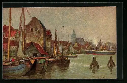 Künstler-AK Degi Nr. 1201: Alter Hafen, W. Hoy, Ölgemälde-Imitations-AK