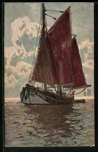 Künstler-AK Degi Nr. 387: Fischkutter von P. Schreckhaase, Ölgemälde-Imitations-AK