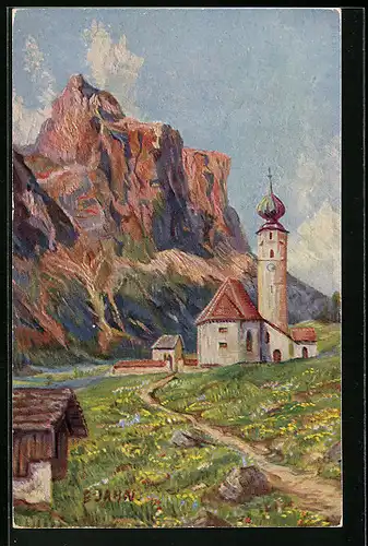 Künstler-AK Degi Nr. 1440: Dolomiten Sellagruppe, E. Jahn, Ölgemälde-Imitations-AK