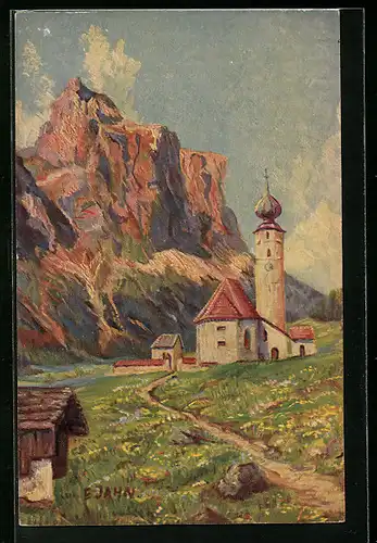 Künstler-AK Degi Nr. 1440, Dolomiten Sellagruppe, E. Jahn, Ölgemälde-Imitations-AK