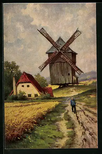 Künstler-AK Degi Nr. 1295: Windmühle II, W. Hoy, Ölgemälde-Imitations-AK