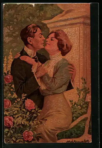 Künstler-AK Degi Nr. 1073: Heimliche Liebe, Ölgemälde-Imitations-AK