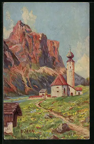 Künstler-AK Degi Nr. 1440: Dolomiten, Sellagruppe, E. Jahn, Ölgemälde-Imitations-AK