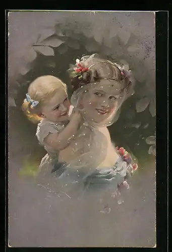Künstler-AK Ludwig Knoefel: Mutter und Kind in festlicher Kleidung