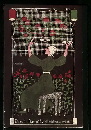 Künstler-AK Ernst Kreidolf: Ehret die Frauen, Frau webt