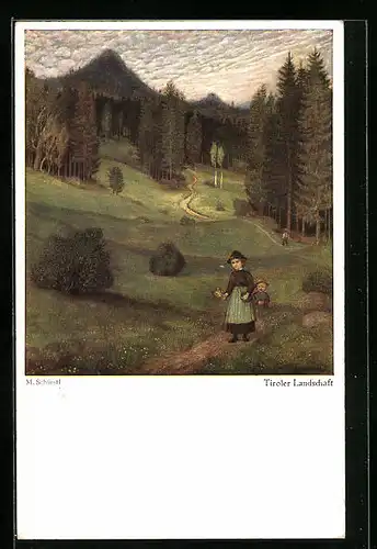 Künstler-AK Matthäus Schiestl: Tiroler Landschaft