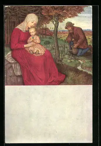 Künstler-AK Matthäus Schiestl: Die Flucht nach Ägypten