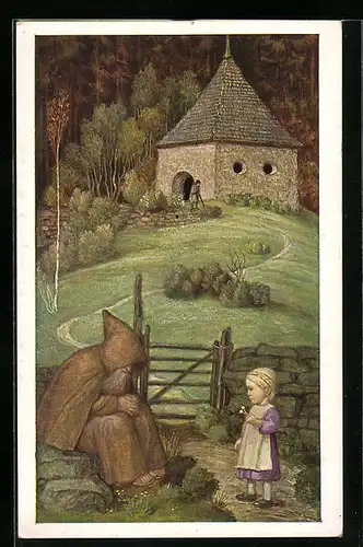 Künstler-AK Matthäus Schiestl: Der Einsiedler und das Kind, Wald