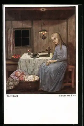 Künstler-AK Matthäus Schiestl: Mutter und Kind