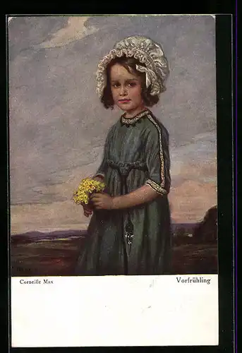 Künstler-AK Corneille Max: Vorfrühling, Mädchen mit Blumen