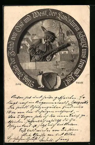 Künstler-AK Heinz Schiestl: Jäger mit Gewehr