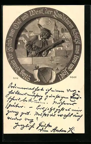 Künstler-AK Heinz Schiestl: Mann mit Gewehr