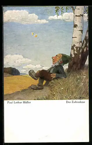 Künstler-AK Paul Lothar Müller: Der Zufriedene, Zwerg