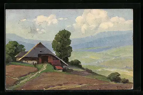 Künstler-AK Fritz Reiss: Dorfpartie im Schwarzwald