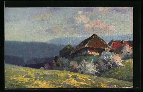 Künstler-AK Fritz Reiss: Frühlingsidylle im Schwarzwald