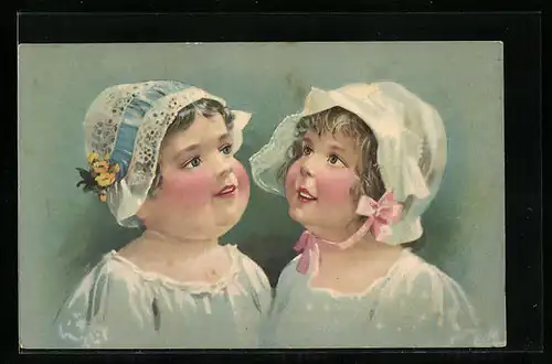 Künstler-AK Eduard Reckziegel: Zwei Mädchen mit Spitzenhauben