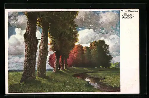 Künstler-AK Hermann Rüdisühli: Wiesenbächlein im Herbst