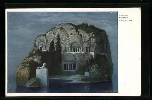 Künstler-AK Hermann Rüdisühli: Heilige Stätte mit Sphinx