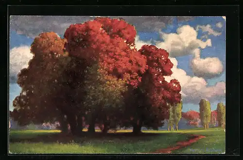 Künstler-AK Hermann Rüdisühli: Eichen im Herbst