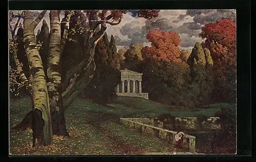 Künstler-AK Eduard Rüdisühli: Am heiligen Wasser mit Tempel