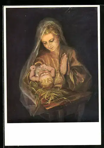 Künstler-AK Maria Spötl: Maria mit Jesuskind in der Krippe