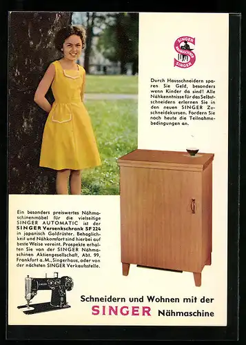 AK Reklame für Singer-Versenkschrank SF 224