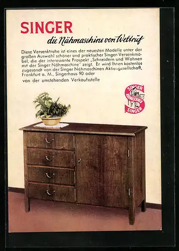 AK Reklame für Versenktruhe von Singer