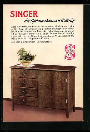 AK Reklame für Versenktruhe von Singer