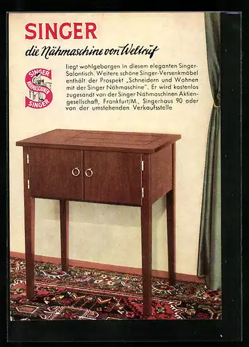 AK Reklame für Singer-Salontisch