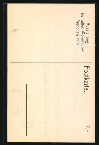 AK München, Ausstellung bemalter Wohnräume 1910, Studierzimmer, Stephan & Ball, Malermeister, Westermühlstr. 9