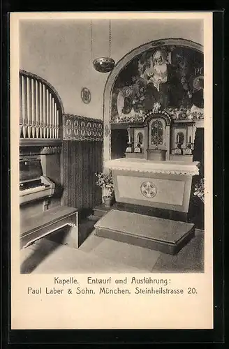 AK München, Münchener Jahrensausstellung bemalter Wohnräume 1910, Kapelle, Steinheilstr. 20