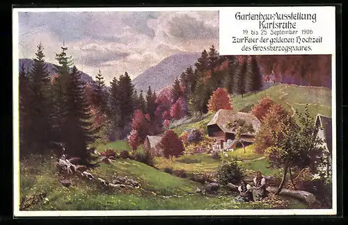 Künstler-AK Karlsruhe, Gartenbau-Ausstellung 1906, Idyll in den Bergen