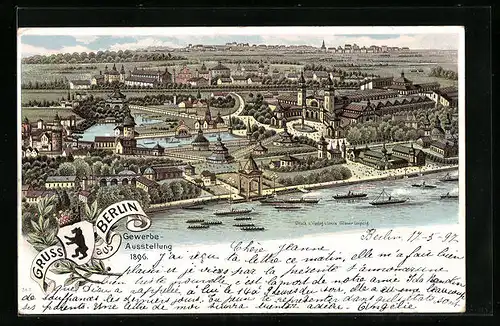 Lithographie Berlin, Gewerbe-Ausstellung 1896, Panorama