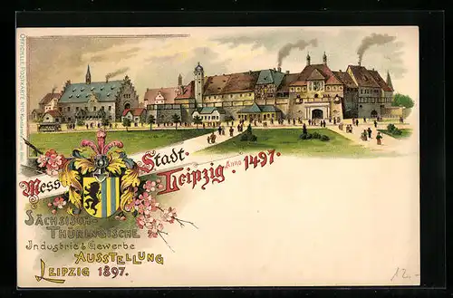 Lithographie Leipzig, Sächsisch Thüringische Industrie- & Gewerbe-Ausstellung 1897, Totalansicht