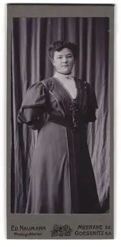Fotografie Ed. Naumann, Meerane i. Sa., August-Str. 33, bürgerliche Dame im feinen Kleid mit hochgestecktem Haar