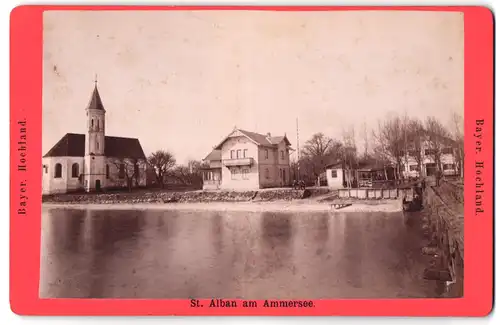 Fotografie Stephan Luger, München, Ansicht St. Alban am Ammersee, Blick vom See auf den Ort mit Villa und Kirche