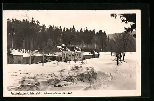 AK Finsterbergen / Thür. Wald, Das Schwimmbadrestaurant im Schnee